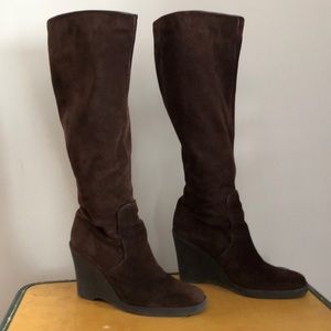 Calvin Klein Suede wedge heel brown tall boots